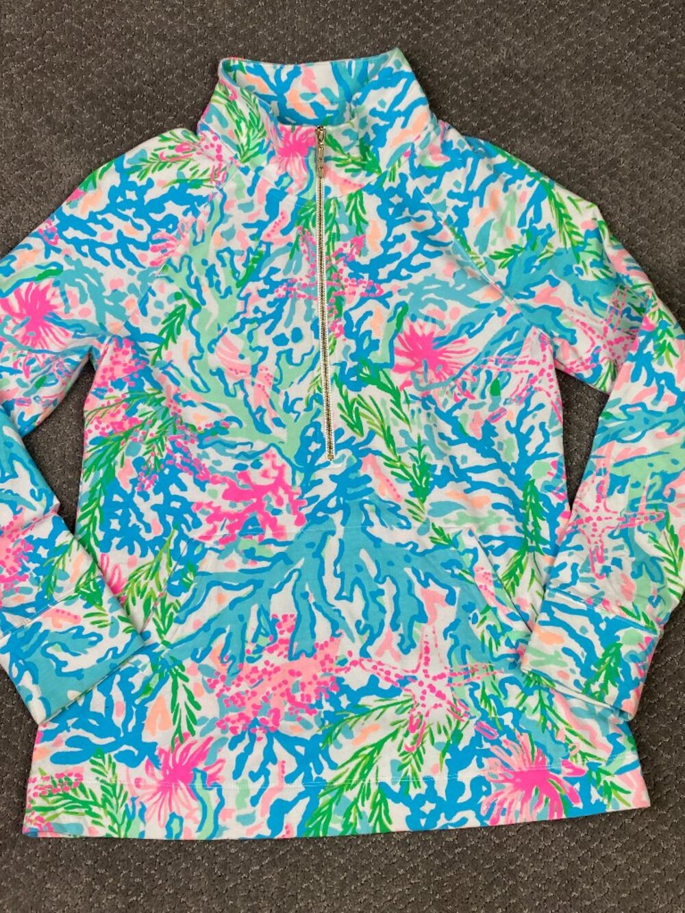 Lilly Pulitzer Skipper Popover 1/2 Zip Top Track Jacket Womens Medium Coral Bay